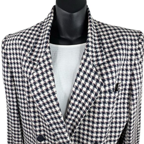 VTG USA 80s Checkered David Brooks Blazer 4 Button Front Navy White Women’s 14 - Picture 5 of 14